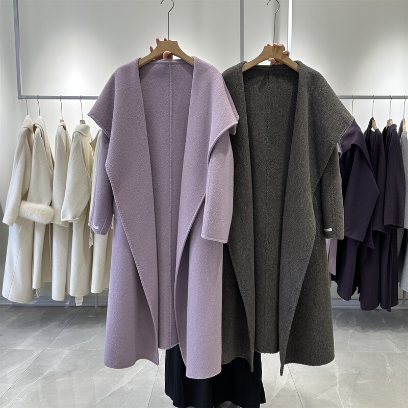 Autumn and Winter New High-End Large Lapel Double-Sided Alpaca Wool Coat for Women, Elegant Long Style, Lazy Style, Tie-Up Wool Coat Autumn and Winter New High-End Large Lapel Double-Sided Alpaca Wool Coat for Women, Elegant Long Style, Lazy Style, Tie-Up Wool Coat