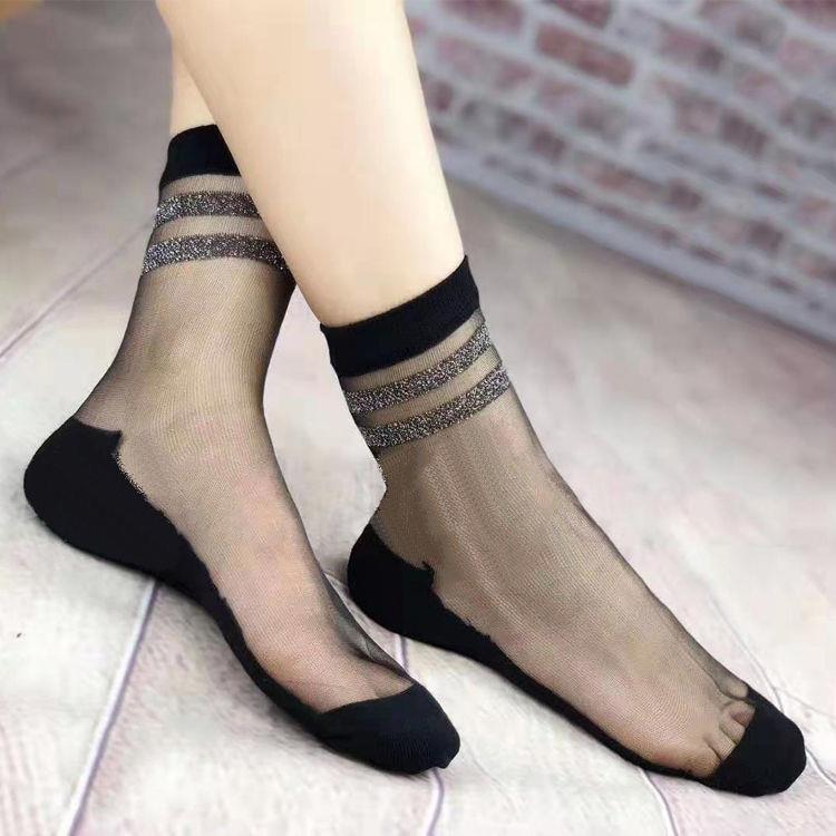 New Products Socks Feminine slim Breathable Short Socks Spring Summer Pure Cotton Bottom Anti Slip Lace Fiberglass Crystal Midcylinder Socks