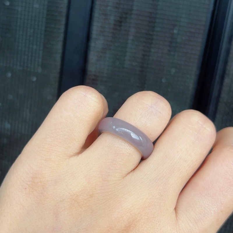 Natural Hetian Jade Size 12 Smoke Purple Ring Band