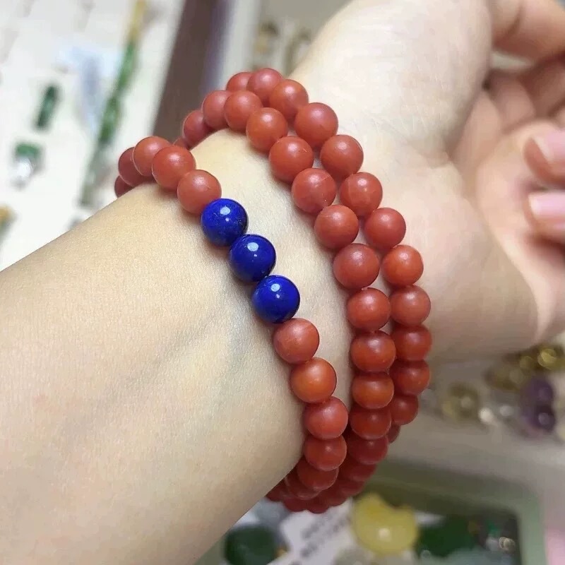 Natural Southern Red Agate 6.6mm Multi-Circle Bracelet (No Certificate, Consignment Items Are Non-Returnable)