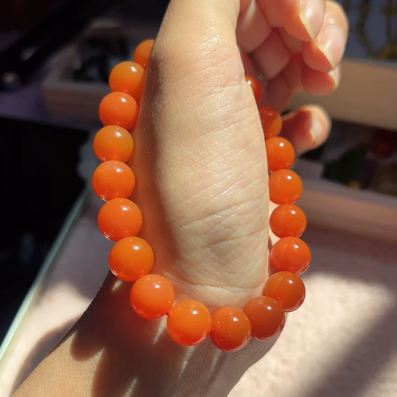 Natural Southern Red Agate 9.5mm Orange-Red Single-Circle Bracelet (No Certificate, Consignment Items Are Non-Returnable)