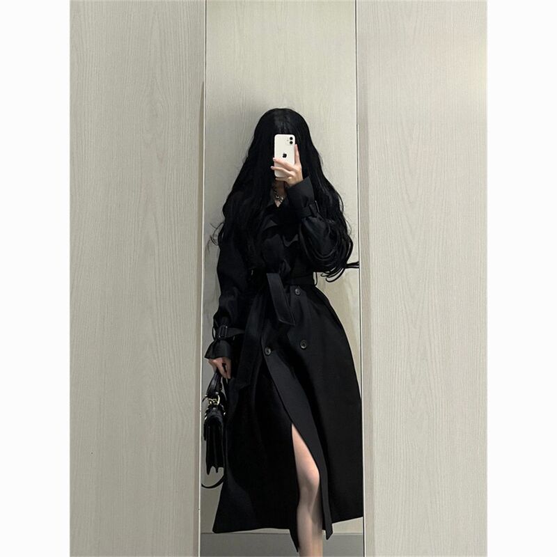 Women's Mid-Length Trench Coat for Petite Figures, New Spring and Autumn Trendy Chic Style with a Luxurious and High-End Feel, Over-The-Knee Trench Coat