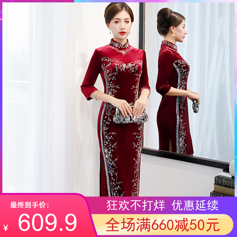 Autumn velvet lightweight retro cheongsam, 2021 collection, light style