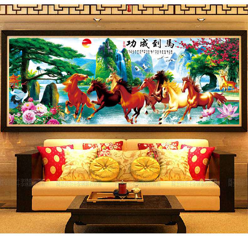 Horse to successful cross embroidery 2023 living room 2022 new line embroidery Octu Tu Lanzhou landscape painted itself full embroidery