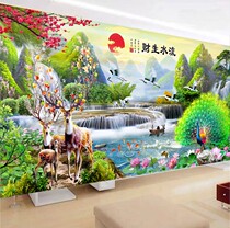 Cross embroidered 2022 new 2021 lines embroidered flowing water raw living room landscape painting flowers open rich and expensive peacock hand full embroidery