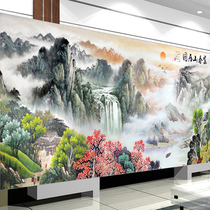 Cross embroidered 2022 new 2021 lines embroidered living room landscape scenic painting Fuchun Mountain Guu handmade himself embroidered with embroidery