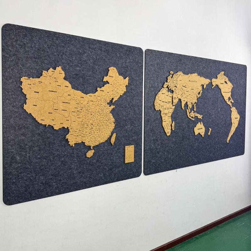 China and the World Imitation Wood Color Felt Board Continent Plate Wall Stickers Travel Check-In Company Customer Acquisition Map Photo Wall