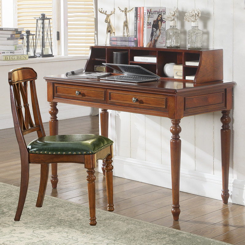 American solid wood retro desk bookshelf combination Simple modern small household bedroom computer desk Office desk