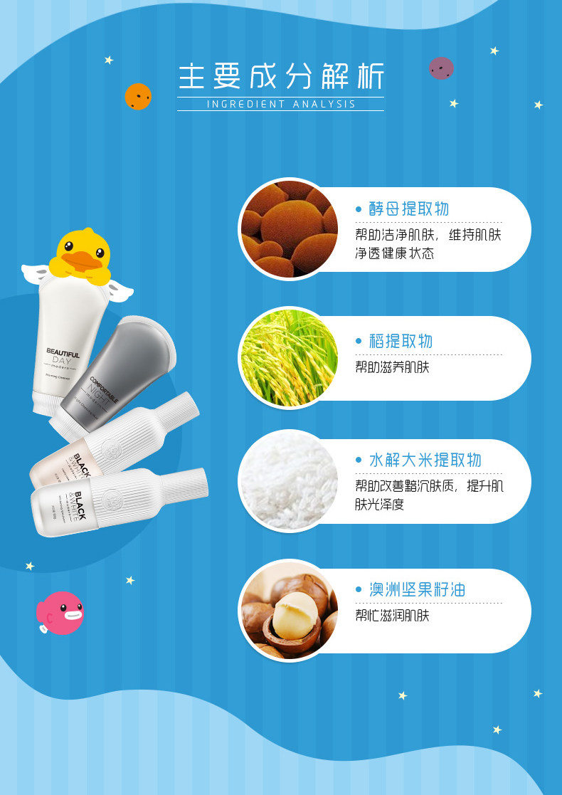 香港潮牌小黄鸭定制 春纪 参茸水乳洁面 美白滋养5件套 图3