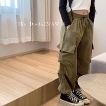Girls autumn style casual pants Korean version 100 lap trendy CUHK child labor dress pants pure color drawing rope sports pants bungling pants