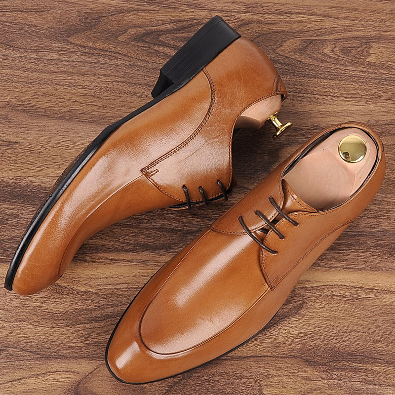 New business formal wear men's lace-up leather shoes men's leather British pointed toe Korean style shoes men's youth trendy men's shoes