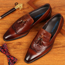 Autumn crocodile pattern Korean version trend leather tide pointed leather shoes British tassel mens loafer shoes over-the-foot casual shoes