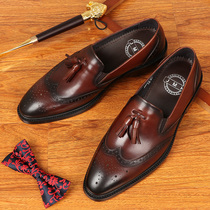 British Brock carved breathable mens shoes leather mens business casual set feet tassel leather shoes a pedal trendy men