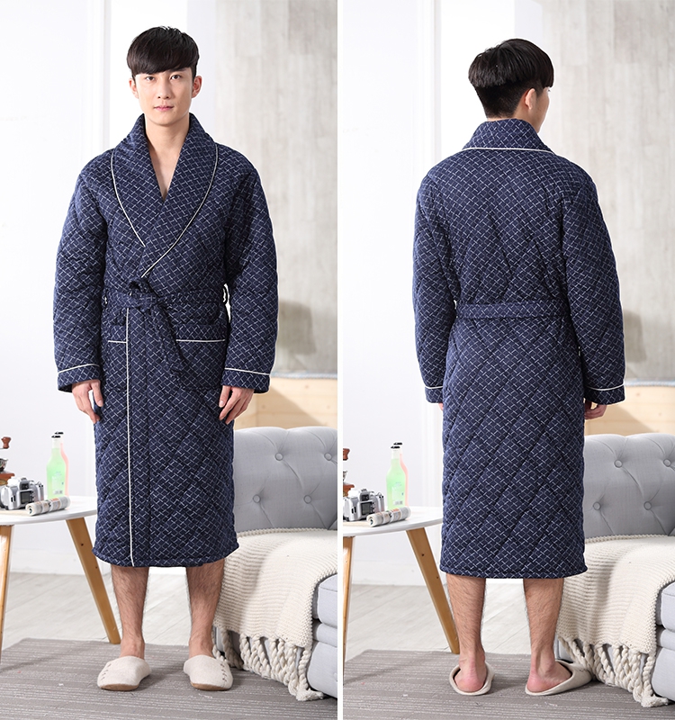 Đồ ngủ nam mùa đông cotton dày áo choàng bông áo choàng mùa thu và mùa đông mô hình bông cộng với bông mùa đông nam áo ngủ dịch vụ nhà đồ bộ pijama