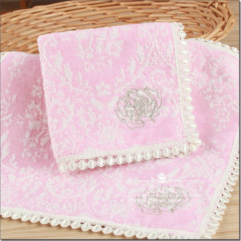 New model of the new foreign trade all cotton pink lady wind embroidered rose side small square towel handkerchief soft absorption