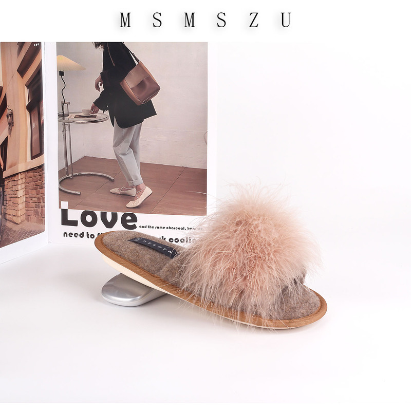 Super Soft Turkey Feather Home Slippers, Fluffy and Plush to the Touch, Indoor Non-Slip Couple Style Versatile Flat Slippers