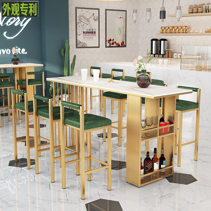 Light and luxurious rock plates bar tables Home Fancy Living Room Cubicle Nordic Casual Multifunction Marble High Feet Long Table And Chairs