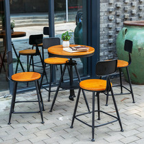 Solid wood leisure balcony table and chair combination iron lifting table cafe bar dining table and chair kit outdoor milk tea shop