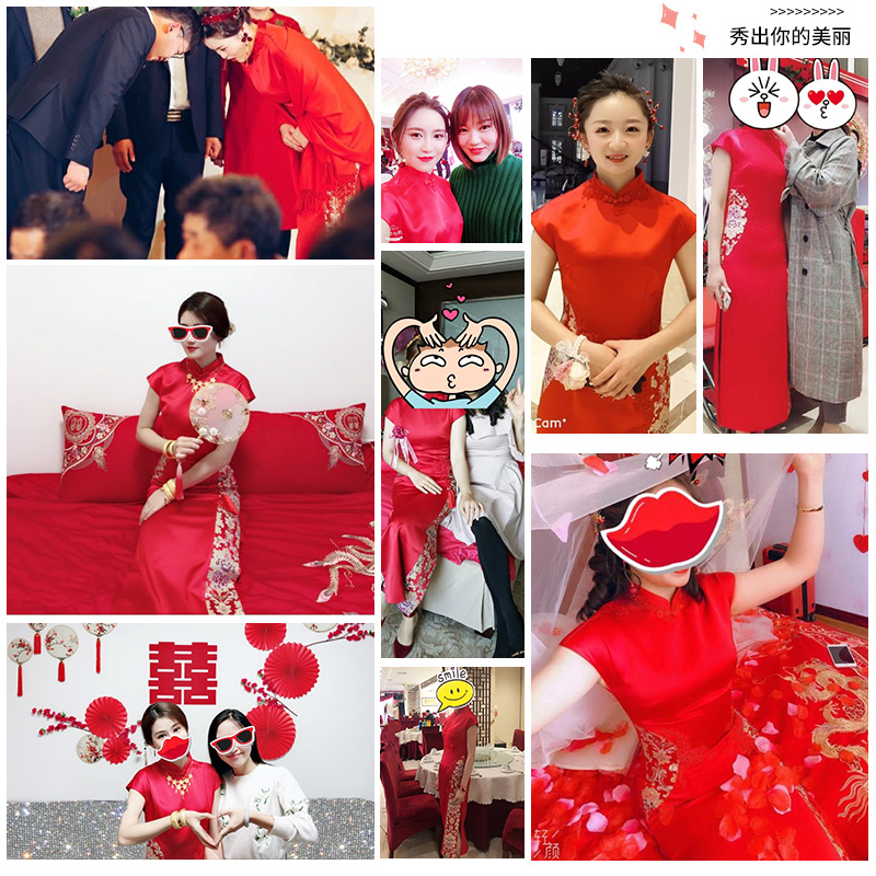 Red evening dress for bride, cheongsam, suhe traditional wedding dress, 2021 years, Chinese style Red evening dress for bride, cheongsam, suhe traditional wedding dress, 2021 years, Chinese style