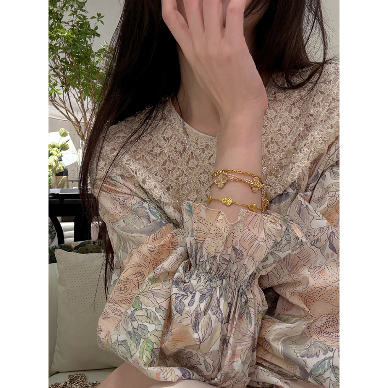 Saravivi Floral Collection Hollow Sequin Lace Light Luxury High-End Niche Elegant French Print Top for Women Saravivi Floral Collection Hollow Sequin Lace Light Luxury High-End Niche Elegant French Print Top for Women
