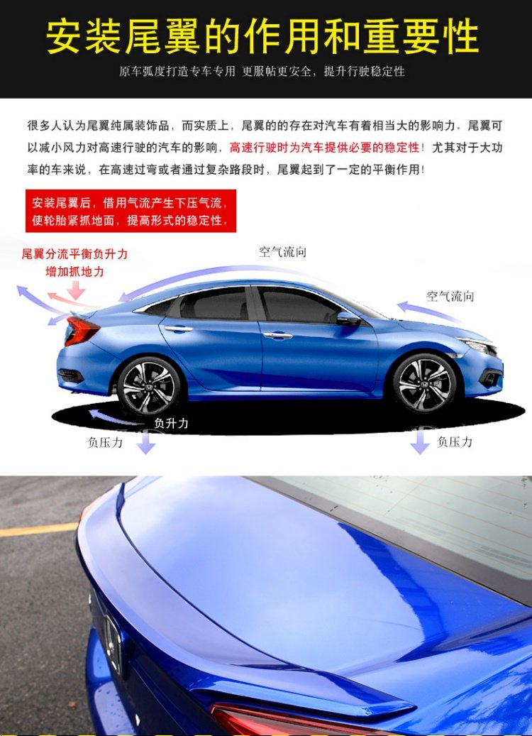Phiên bản mới của Honda thế hệ thứ mười Civic sửa đổi cánh sau đuôi xe không sơn lỗ trang trí cánh gió đuôi gió shark
