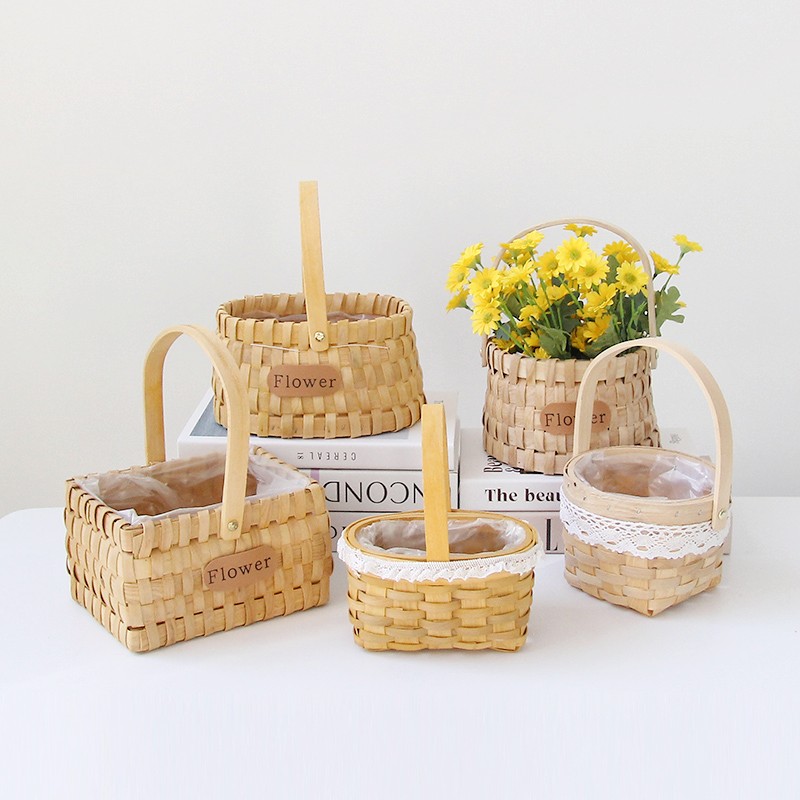 Wood Chips Flower Basket Festive Floral Floral Flowers Flower Arrangements Basket Woven Hand Basket Vines Bricet Fruit Basket Picnic Contain Basket-Taobao