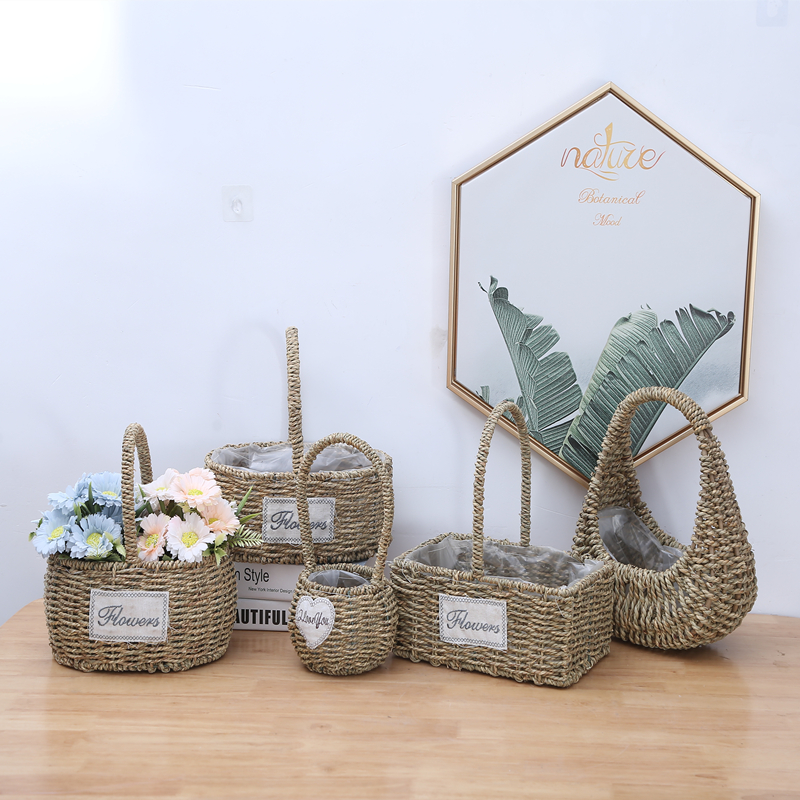 Portable flower basket Grass flower pot tube Willow rattan flower shop flower arrangement basket festival woven basket creative ornaments