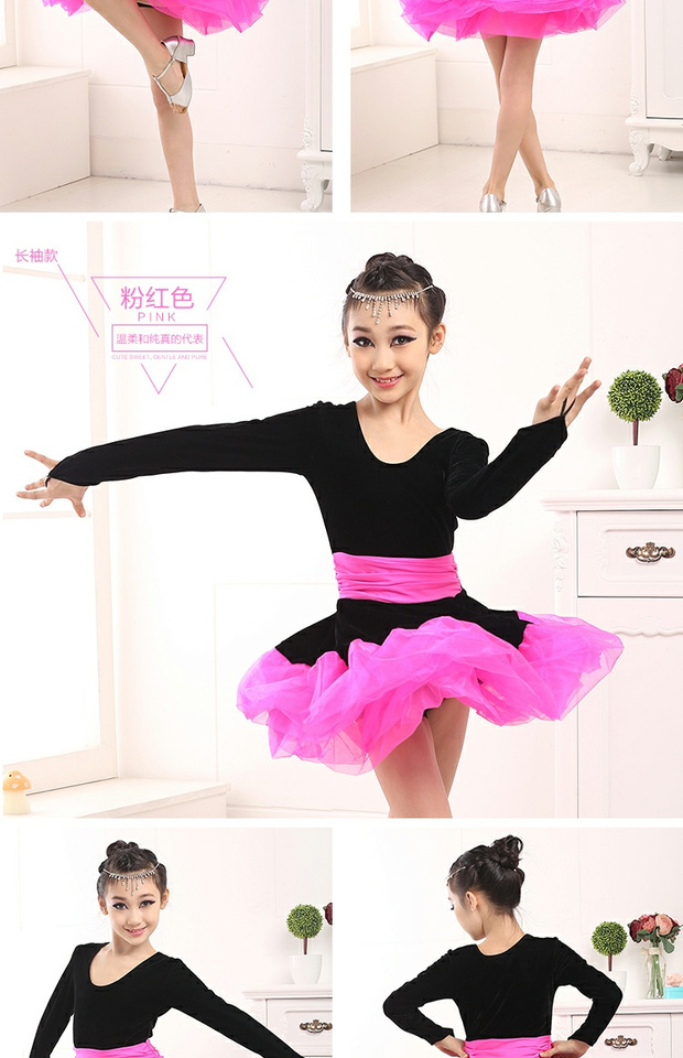 Mới của trẻ em váy khiêu vũ Latin dài tay cho thấy mùa thu và mùa đông Quần áo tập nhảy Latin cửa hàng trang phục hóa trang trẻ em