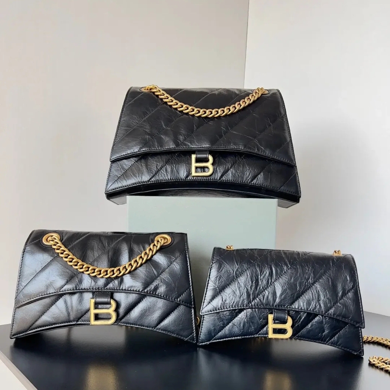 Hourglass Bag Women's Underarm Bag High-End Chain Bag Silver Black First Layer Cowhide Versatile Crossbody Bag Shoulder Bag Large Bag