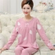 Bộ đồ ngủ bà mẹ mùa xuân thu cotton mỏng có thể mặc bên ngoài đồ bộ mặc nhà cho người trung niên và người già cotton dài tay mùa hè - Giống cái