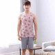 Bố pyjama vest mùa hè cotton mỏng phần trung niên và cao tuổi của nam giới không tay mùa hè ở nhà mùa hè phù hợp với người trung niên - Giống cái