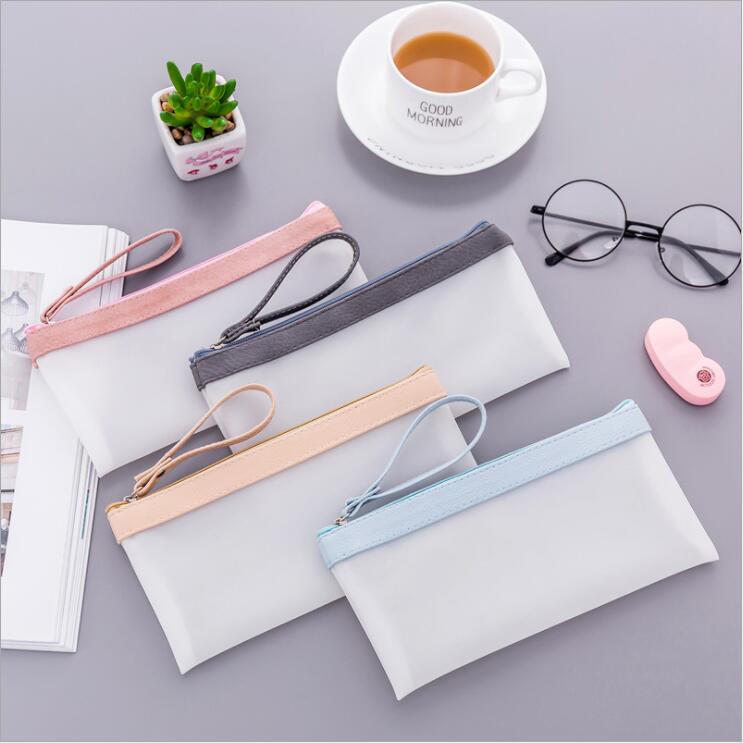Korean stationery small fresh transparent frosted pen bag simple jelly glue collage color student lead pencil case stationery pen box