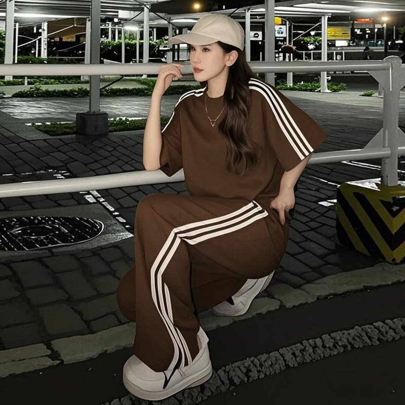 New Chinese Style Summer Cool and Stylish Two-Piece Set for Women, Hong Kong Style Retro Chic Temperament Short-Sleeved Top and Wide-Leg Pants Set