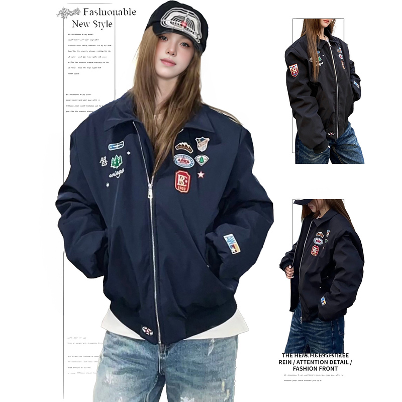 Dusk American Retro Badge Embroidered Small Logo Flight Jacket for Women, Spring and Autumn Niche Casual Versatile Parka Dusk American Retro Badge Embroidered Small Logo Flight Jacket for Women, Spring and Autumn Niche Casual Versatile Parka