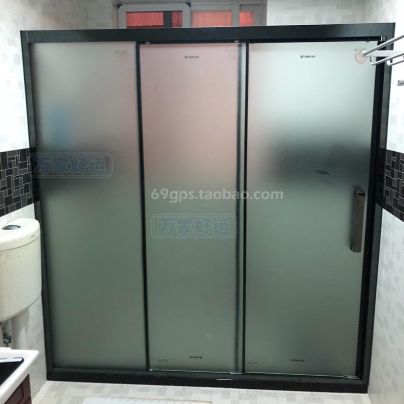 Triple linkage 304 stainless steel shower room bathroom partition tempered glass one-figure dry and wet partition sliding door