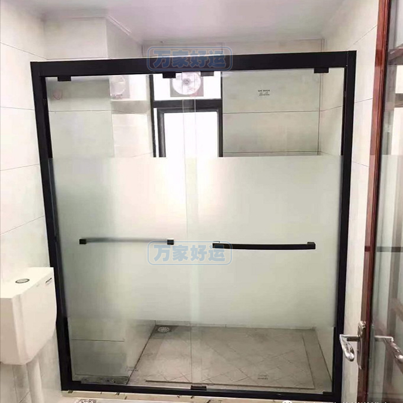 Black 304 stainless steel shower room word double movable bathroom glass partition toilet sliding door middle scrub