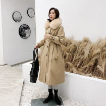 KC home new Parker clothing female long knee detachable otter rabbit hair liner Fox hair down jacket coat