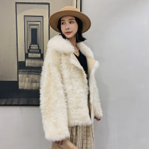 KC home new Tuscan wool fur one-piece short profile large lapel fur coat