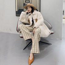 KC home imported Basha wool fur one-piece womens long lapel shirt Korean version of the jacket
