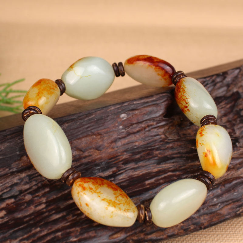 and field jade bracelet male and female petty stone raw stone jade hand string seed material with leather hand decoration with certificate natural jade-Taobao