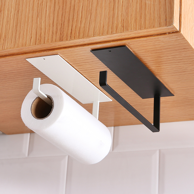 Kitchen carbon steel paper towel holder free punch paper towel rack creative home paper hanger storage rack roll paper rack shelf