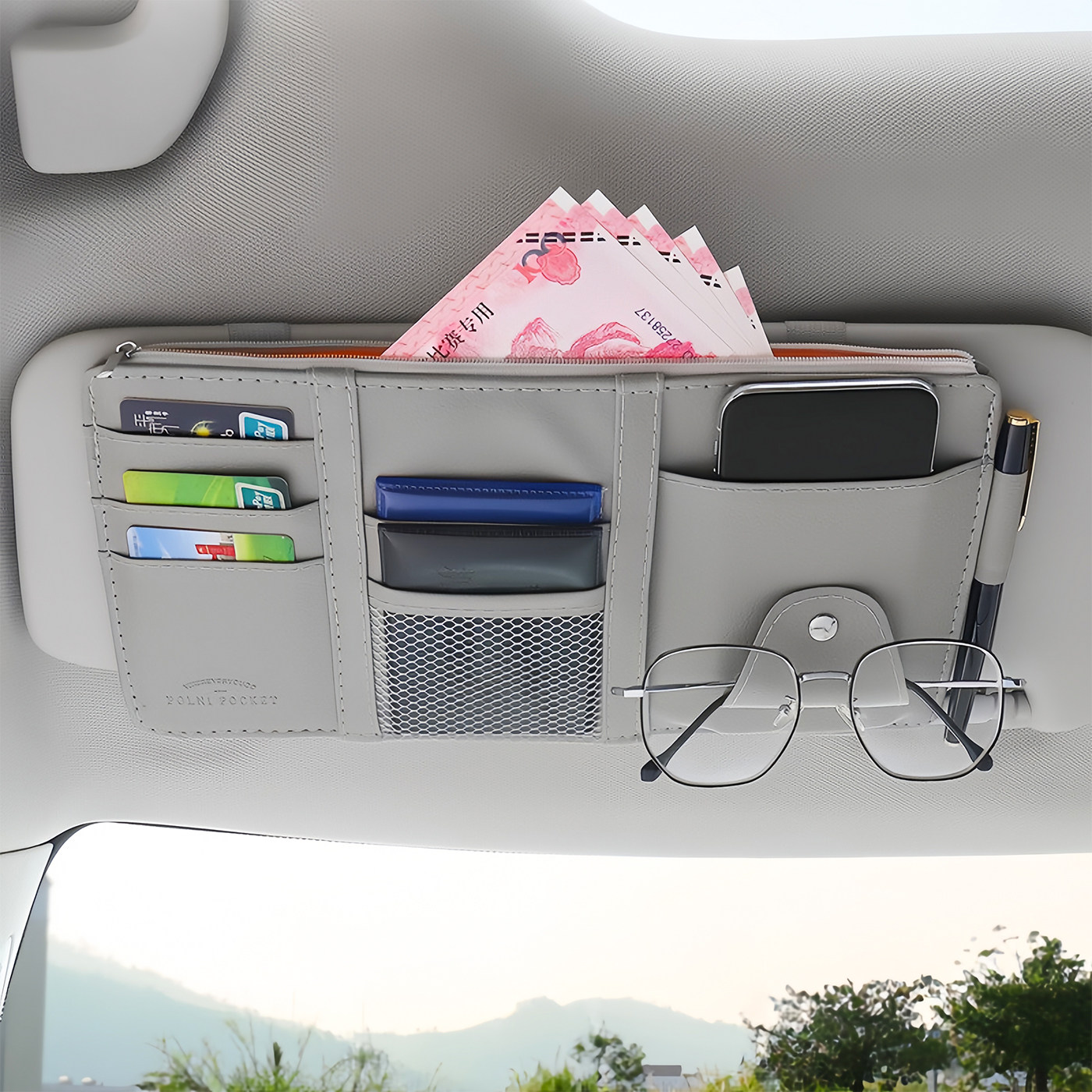 Car Sun Visor Storage Clip, Multi-Functional Car Interior Glasses Holder, Card Holder, Storage Bag, Document Storage Cover