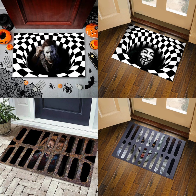 Dizzy Carpet 3D Swirl Visual Effect Clown Monster Sewer Halloween Mat Funny Prank Scary Mat