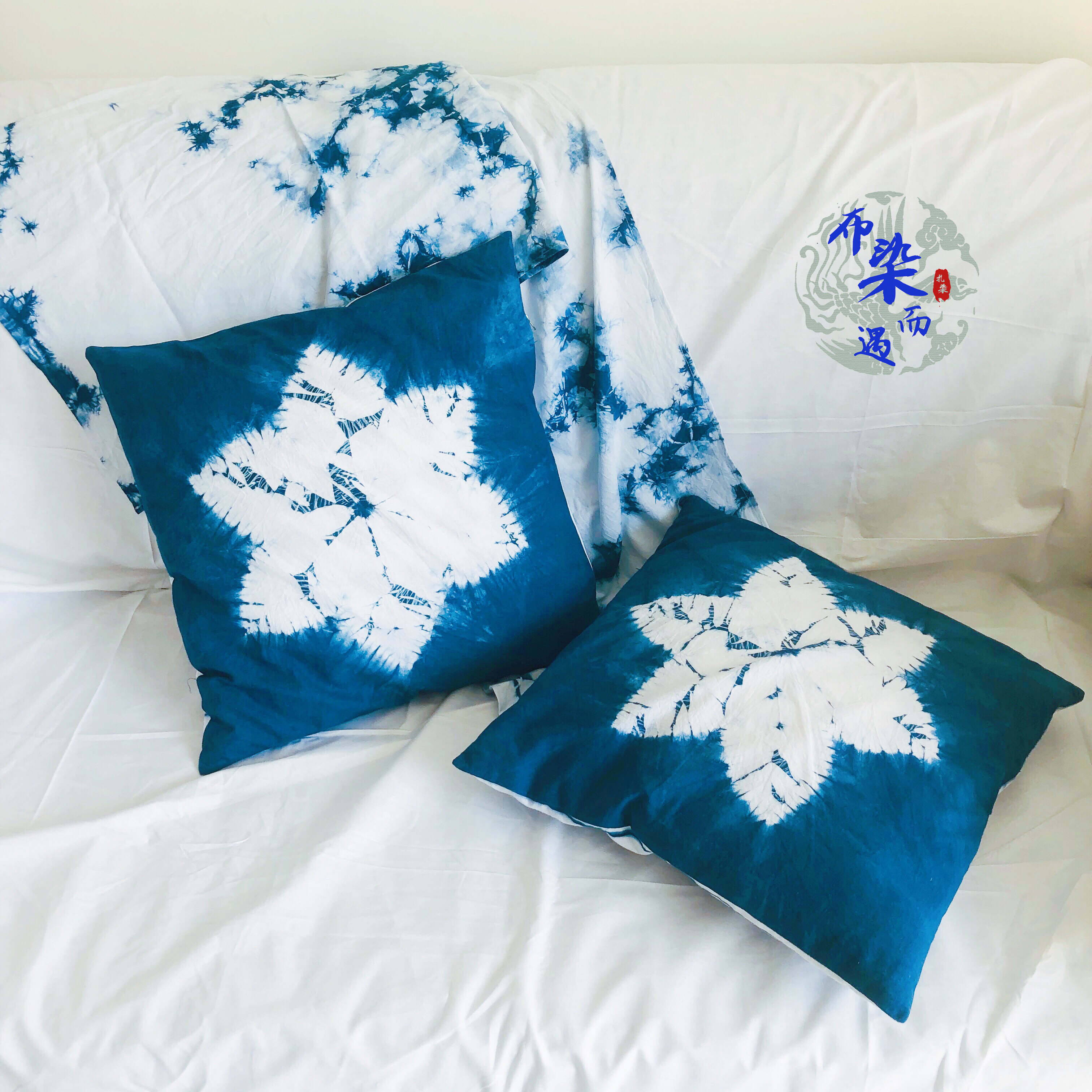 Original design Pure handmade blue dye Dyed Thick Pure Cotton Hug Pillow Cover Pillowcase Pillow Case pillow pillow pillow pillowcase Diy Graphic Home