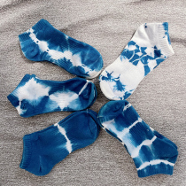 New handmade Bai tie-dye socks low-cut short-tube plant-dyed boat socks shallow mouth pure cotton men and women spring and summer literature and art