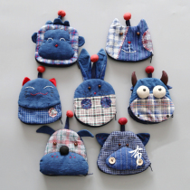 Features handmade homespun collage cartoon animal key bag coin purse dual-purpose bottom zipper pure cotton