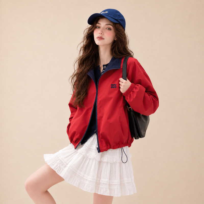 Lum Red Reversible Jacket Short Coat for Women, Autumn 2026 New Korean Style Casual Versatile Jacket Top Lum Red Reversible Jacket Short Coat for Women, Autumn 2026 New Korean Style Casual Versatile Jacket Top