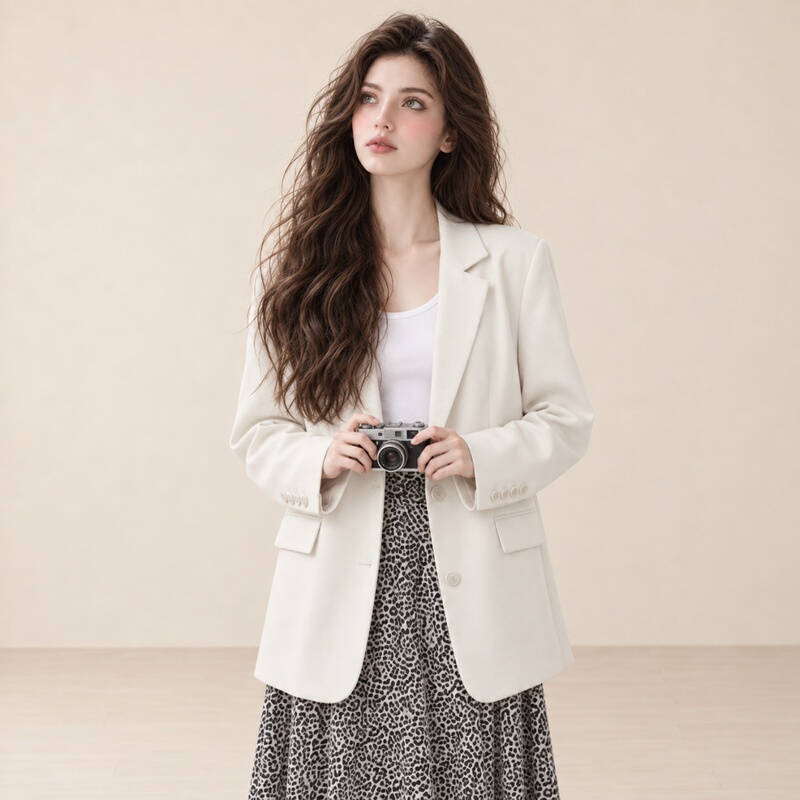 Lum Off-White Korean-Style Blazer for Women, New Autumn Loose-Fitting Commuter Workwear with a High-End and Elegant Feel Lum Off-White Korean-Style Blazer for Women, New Autumn Loose-Fitting Commuter Workwear with a High-End and Elegant Feel