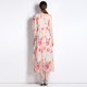 2023 early spring vacation style temperament design slanted shoulders tie print waist dress