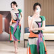 Miyake pleats geometric color contrast dress summer irregular tie mid-length dress